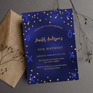 Invitation Anniversaire marine bleu or étoiles année de naiss