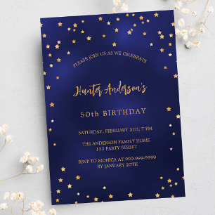 Invitation Anniversaire marine bleu or étoiles parti luxe