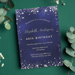 Invitation Anniversaire marine bleu or parties scintillant lu