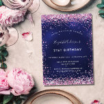 Invitation Anniversaire marine bleu rose glamour<br><div class="desc">Une invitation moderne,  élégante et glamour pour une fête d'anniversaire de 21e (ou tout âge). Un arrière - plan bleu marine,  décoré avec de la poussière de parties scintillant en faux rose. La couleur bleue est inégale. Personnalisez et ajoutez votre nom et les détails de votre fête.</div>