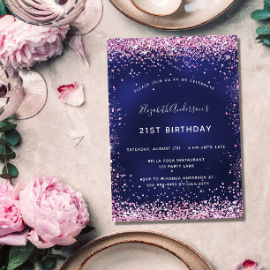 Invitation Anniversaire marine bleu rose glamour