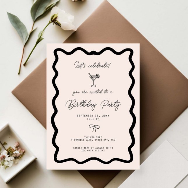 Invitation Anniversaire martini bordure cursive fantaisiste  (Créateur téléchargé)