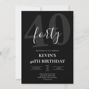 Invitation Anniversaire Masculin Noir 40e Étape