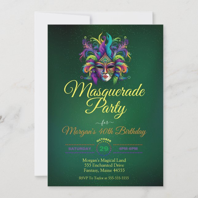 Invitation Anniversaire Masquerade masque (Devant)