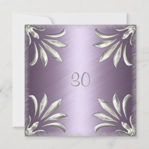 Invitation Anniversaire Mauve avec Argent Floral