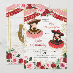 Invitation Anniversaire mexicain de Charra Rose et Rose Rouge