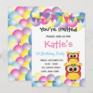 Invitation Anniversaire mignon de hibou de bébé d'enfants