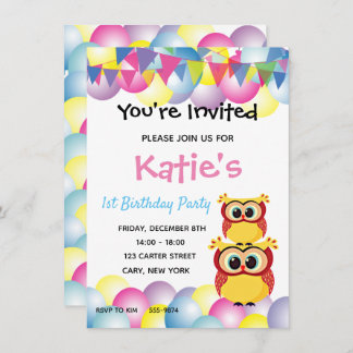 Invitation Anniversaire mignon de hibou de bébé d'enfants