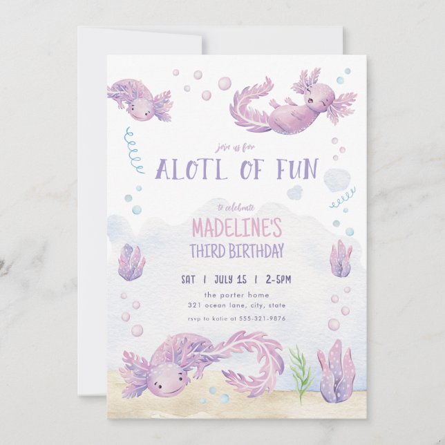 Invitation Anniversaire mignonne Axolotl (Devant)