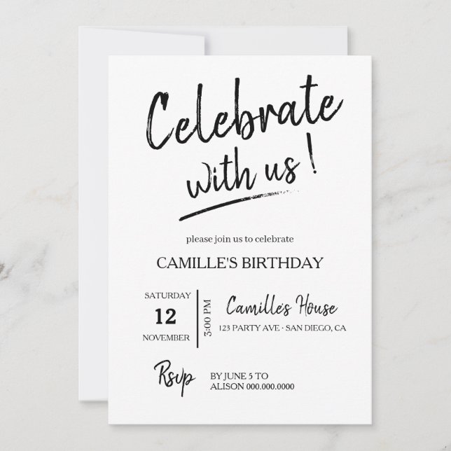 Invitation Anniversaire minimaliste (Devant)
