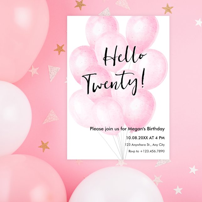 Invitation anniversaire minimaliste de ballon rose (Créateur téléchargé)