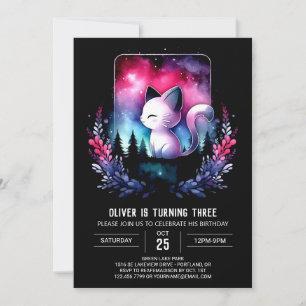 Invitation Anniversaire minimaliste de chats de saumons