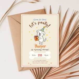 Invitation Anniversaire Minimaliste de Chien Mignon Patte Fêt