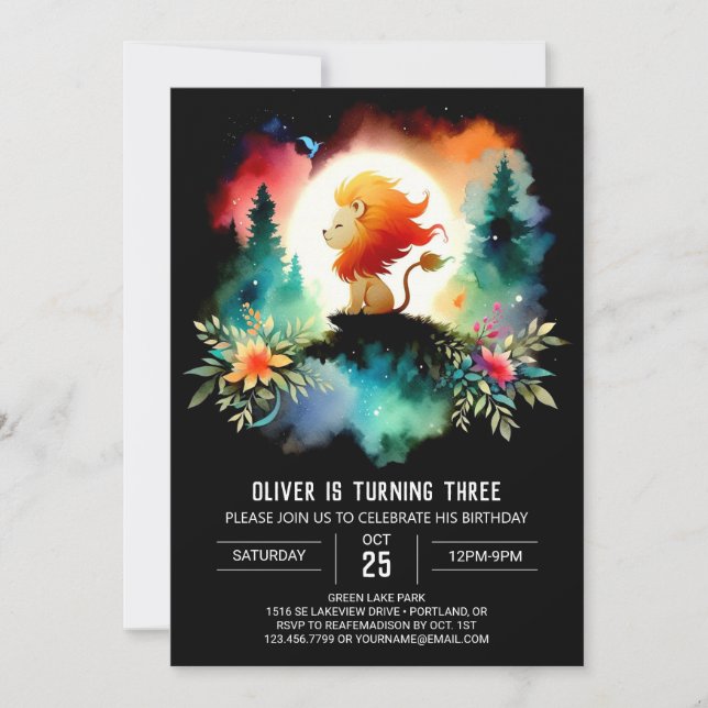 Invitation Anniversaire minimaliste du lion Imaginaire (Devant)