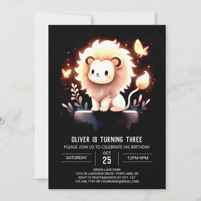 Invitation Anniversaire minimaliste du lion Imaginaire (Devant)