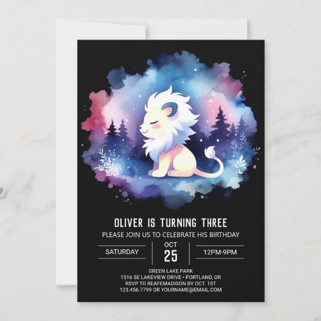 Invitation Anniversaire minimaliste du lion mignon (Devant)