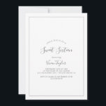 Invitation Anniversaire minimaliste du Sweet sixteen d'argent<br><div class="desc">Cette invitation minimaliste d'anniversaire en sweet sixteen d'argent est parfaite pour une simple fête de 16ème anniversaire. Le design romantique moderne présente une typographie gris argenté et blanc classique associée à une calligraphie rustique mais élégante avec un style vintage lettré à la main. Personnalisable dans n'importe quelle couleur. Gardez le...</div>