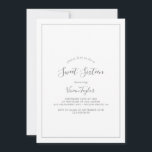 Invitation Anniversaire minimaliste du Sweet sixteen d'argent<br><div class="desc">Cette invitation minimaliste d'anniversaire en sweet sixteen d'argent est parfaite pour une simple fête de 16ème anniversaire. Le design romantique moderne présente une typographie gris argenté et blanc classique associée à une calligraphie rustique mais élégante avec un style vintage lettré à la main. Personnalisable dans n'importe quelle couleur. Gardez le...</div>
