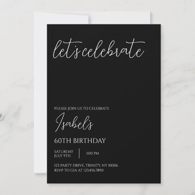 Invitation Anniversaire minimaliste noir (Devant)
