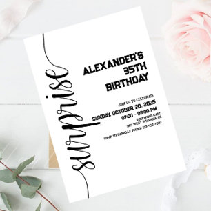 Invitation Anniversaire minimaliste noir et blanc surprise