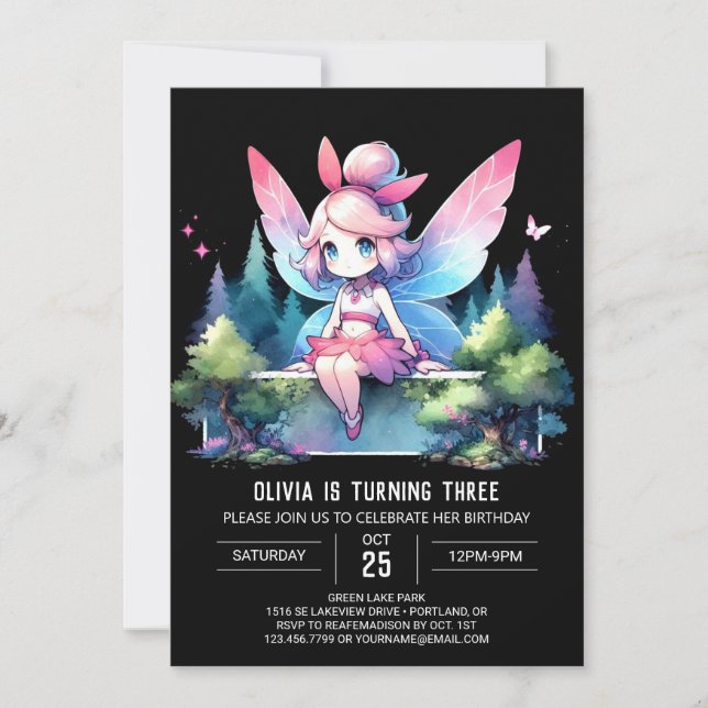 Invitation Anniversaire minimaliste Pastel Fairy (Devant)