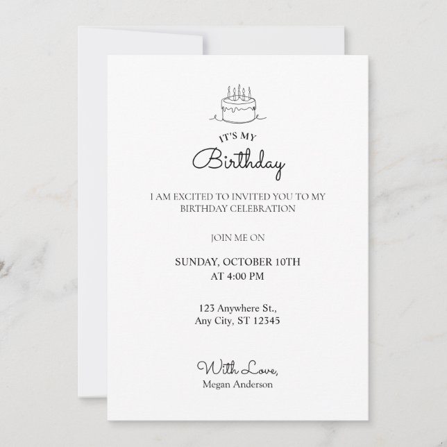 Invitation Anniversaire minimaliste simple (Devant)