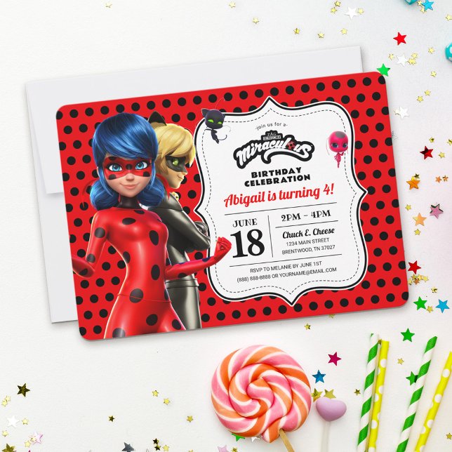 Invitation Anniversaire Miraculé de Ladybug et de Cat Noir (Créateur téléchargé)