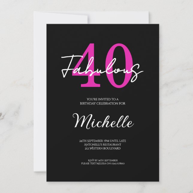 Invitation Anniversaire Moderne 40 ans 40 ans et Incroyable F (Devant)