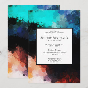 Invitation Anniversaire Moderne Abstrait Taches de Peinture S