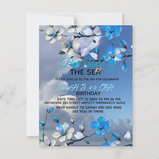 Invitation anniversaire moderne bleu ciel & blanc  (Devant)