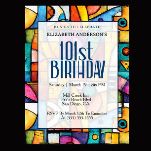 Invitation Anniversaire Moderne Cubiste 101 Ans