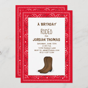 Invitation Anniversaire Moderne Cute Rouge Bandana Cowboy Bot