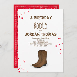 Invitation Anniversaire Moderne Cute Rouge Bandana Cowboy Bot