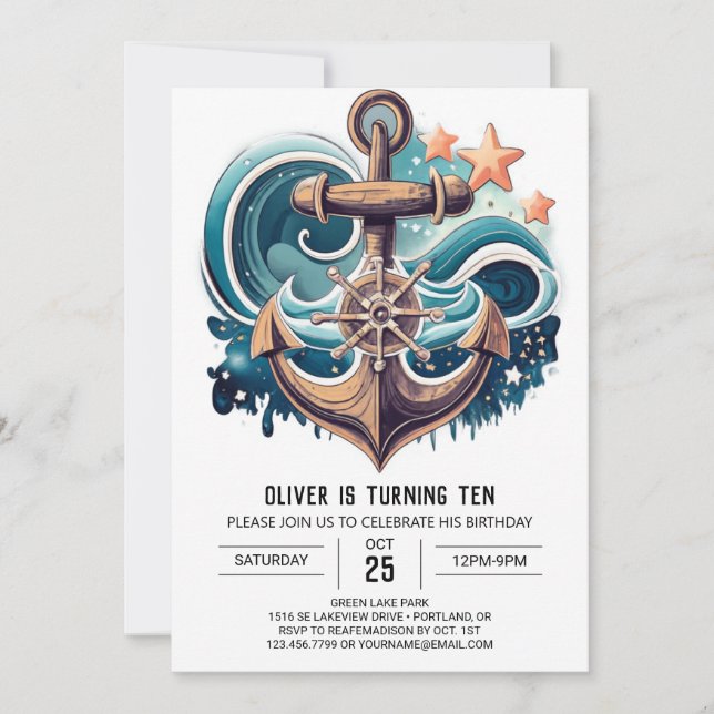 Invitation Anniversaire moderne d'Ahoy (Devant)