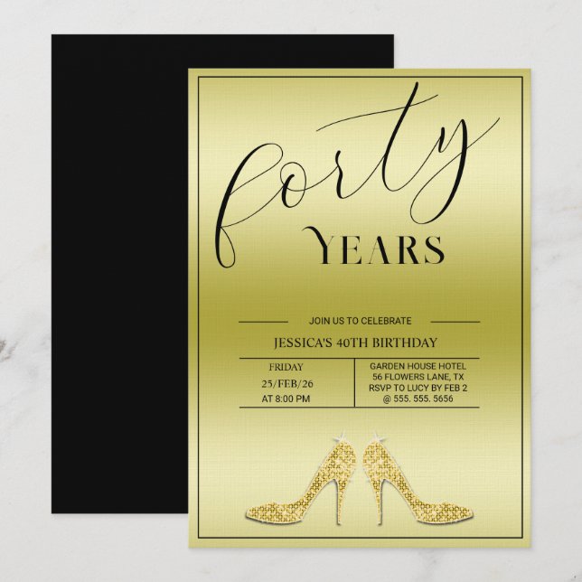 Invitation Anniversaire Moderne de 40 ans de Stiletto Tendanc (Devant / Derrière)