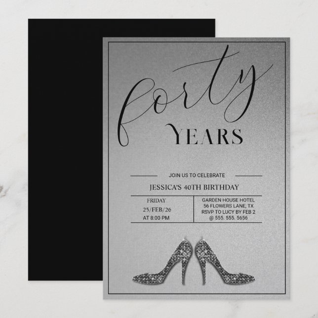 Invitation Anniversaire Moderne de 40 ans de Stiletto Tendanc (Devant / Derrière)