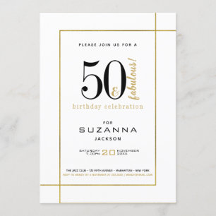 Invitation Anniversaire moderne de 50 ans et de fabuleux Noir