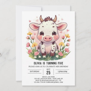 Invitation Anniversaire moderne de Barnyard Pastel Cow