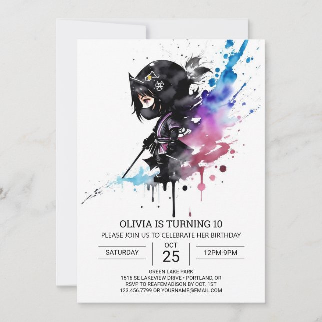 Invitation Anniversaire moderne de Boho Little Ninja (Devant)