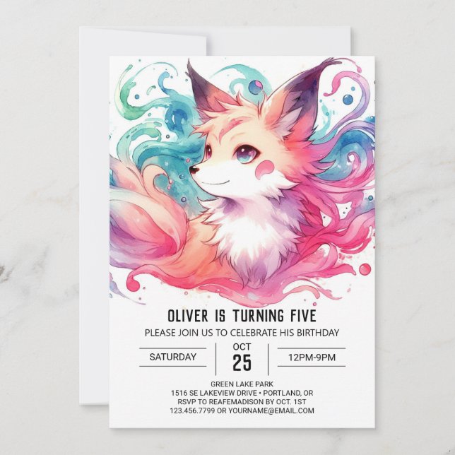 Invitation Anniversaire moderne de Fox (Devant)
