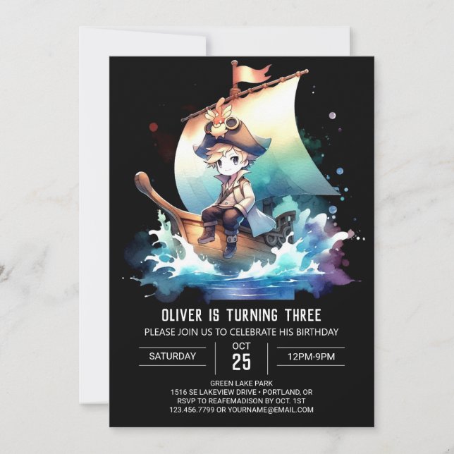 Invitation Anniversaire moderne de Little Pirate (Devant)