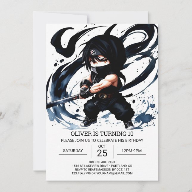 Invitation Anniversaire moderne de Ninja Scroll (Devant)