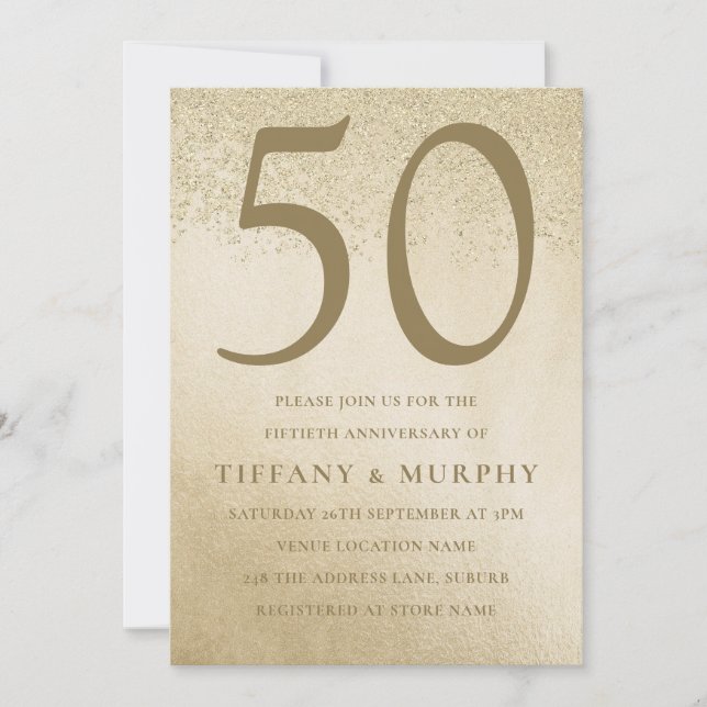 Invitation Anniversaire moderne du 50e Mariage d'or (Devant)