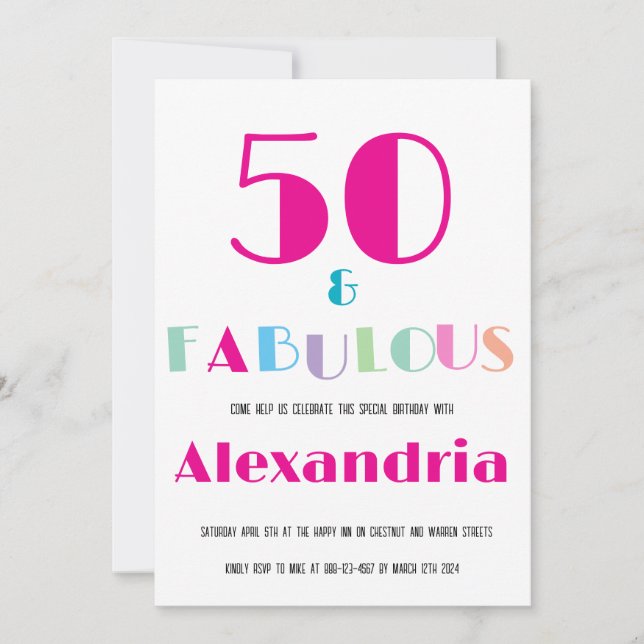 Invitation anniversaire moderne et colorée 50 ans  (Devant)