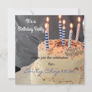 Invitation anniversaire moderne gâteau et bougies
