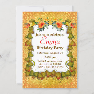Invitation Anniversaire Moderne Mignon de Feuilles d'Automne