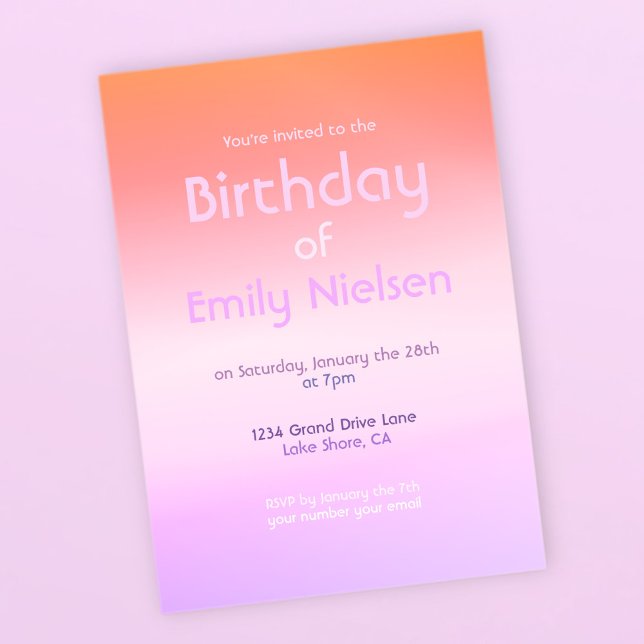 Invitation anniversaire moderne ombré coucher de s (Créateur téléchargé)