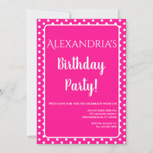 Invitation Anniversaire moderne Pois roses chauds