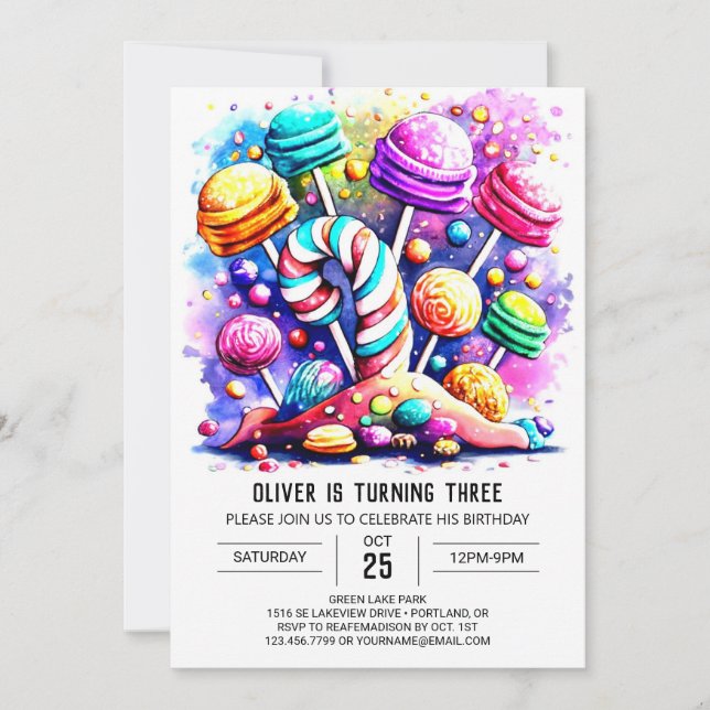 Invitation Anniversaire moderne Rainbow Candyland (Devant)