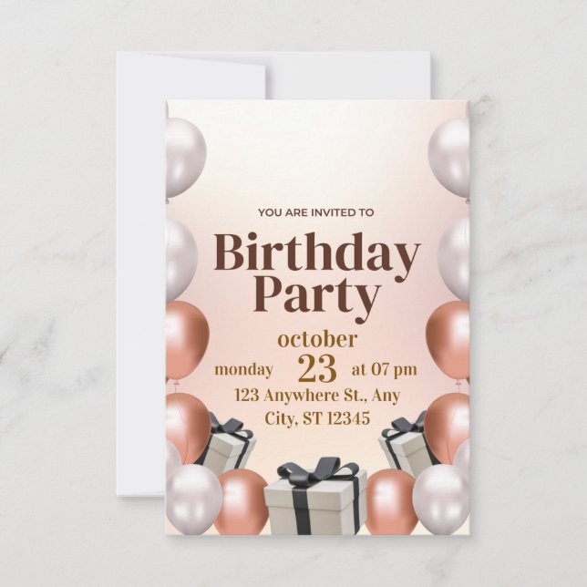 Invitation anniversaire moderne Rose Gold (Devant)